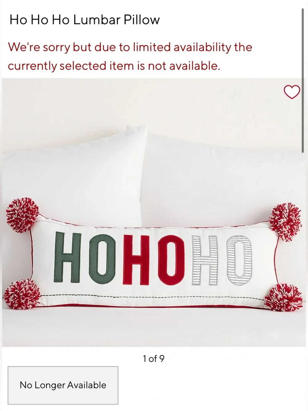 NWT Pottery Barn Kids Ho Ho Ho Lumbar Pillow
